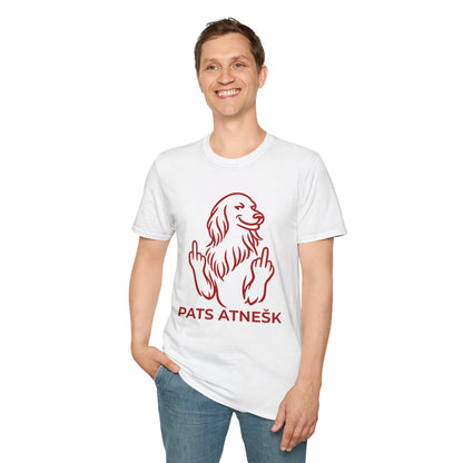 Graphic T-Shirt — 'Pats Atnešk' Dog Giving Middle Fingers, Funny Sarcastic Tee