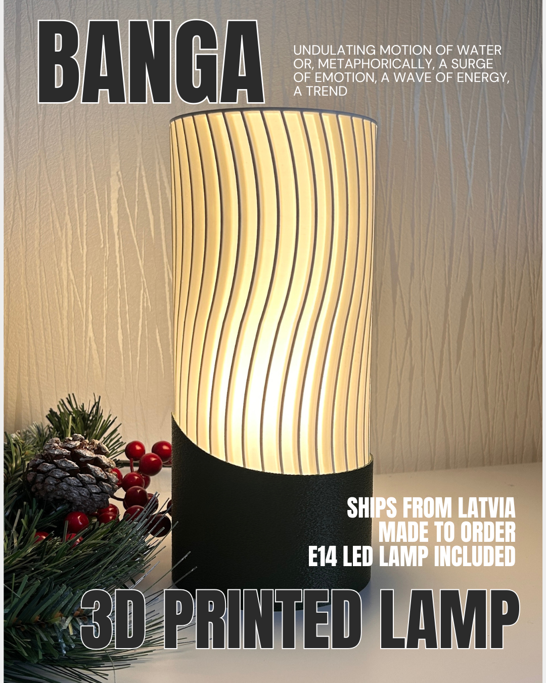 Wavy 3D Printed LED Lamp „BANGA“