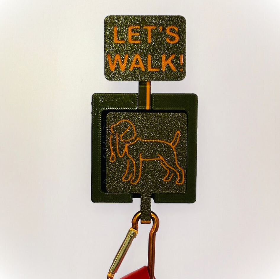 Dog leash wall mount – changing sign “Let’s Walk / On a Walk”