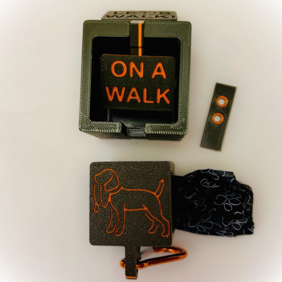 Dog leash wall mount – changing sign “Let’s Walk / On a Walk”